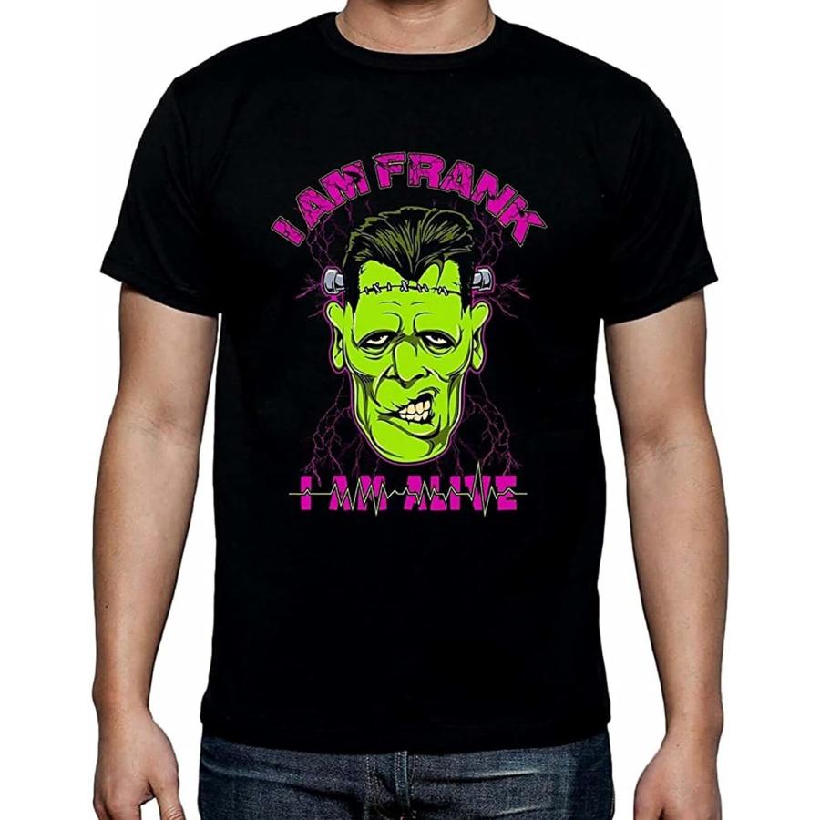 ZERONNEESTUDIO Men s I Am Frank Frankenstein - Halloween Horror Film Movie T-Shirts Black S