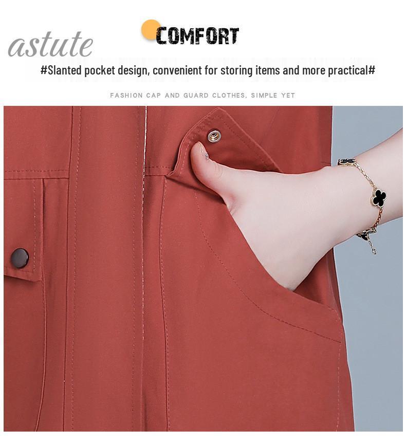 Women's Spring-Autumn Plus Size Hooded Windbreaker - Casual, Stylish, and Age-Reducing for Middle-Aged Women