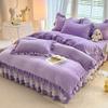 2024 hot solid color Korean version lace bed skirt kit flannel quilt cover thickened warm four-piece set