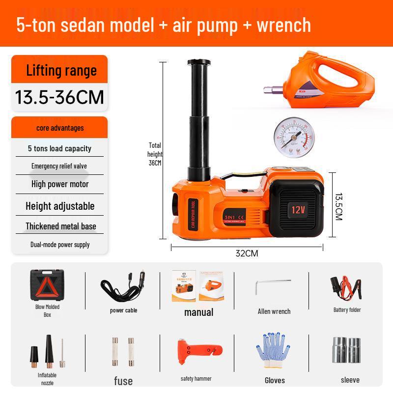 5-Ton Multi-Function Vehicle-Mounted Electric Jack with Electric Wrench and Air Pump for Tire Changes