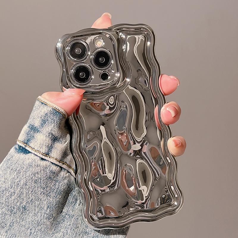 Electroplated Wave Bumper Meteorite Texture Glossy Back Cover Case For iPhone 16 17 Pro Max Air 15 14 13 Soft TPU Phone Shell