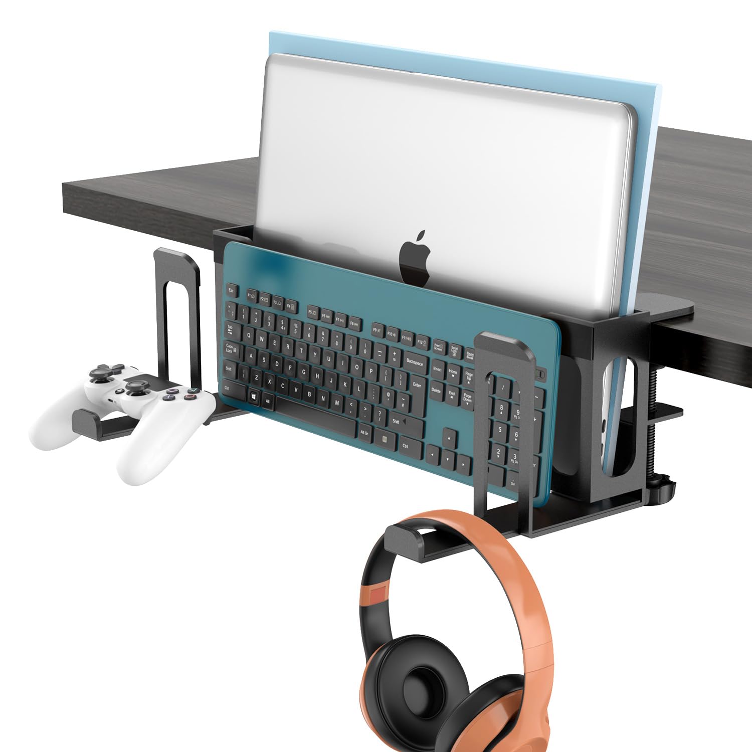 

ROLIZOE Two-Tier Desk-Side Laptop Stand, No Drilling Required, Clamp-On Desk Stand, Adjustable Vertical Storage, Document Storage, Under-Desk