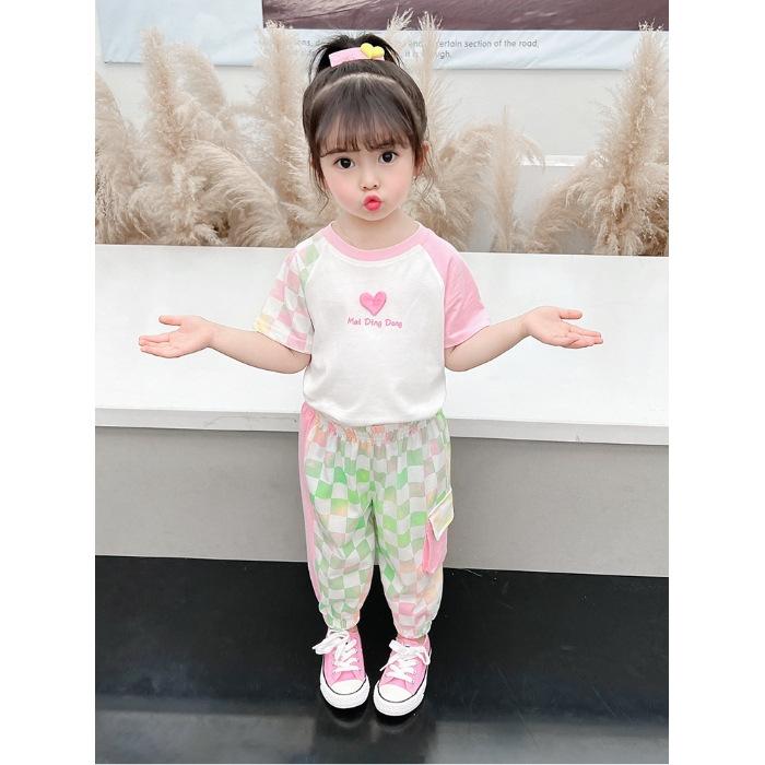 Girls Summer Short Sleeve Sporty Two Piece Outfit 90