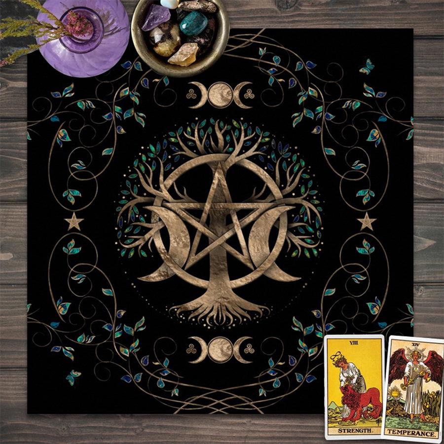 Özel Ay Fazları Tarot Sunak Bezi - Hayat Ağacı Tasarımı