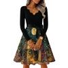 Women's V-Neck Long Sleeve Vintage Halloween Print Dress for Casual Everyday Wear