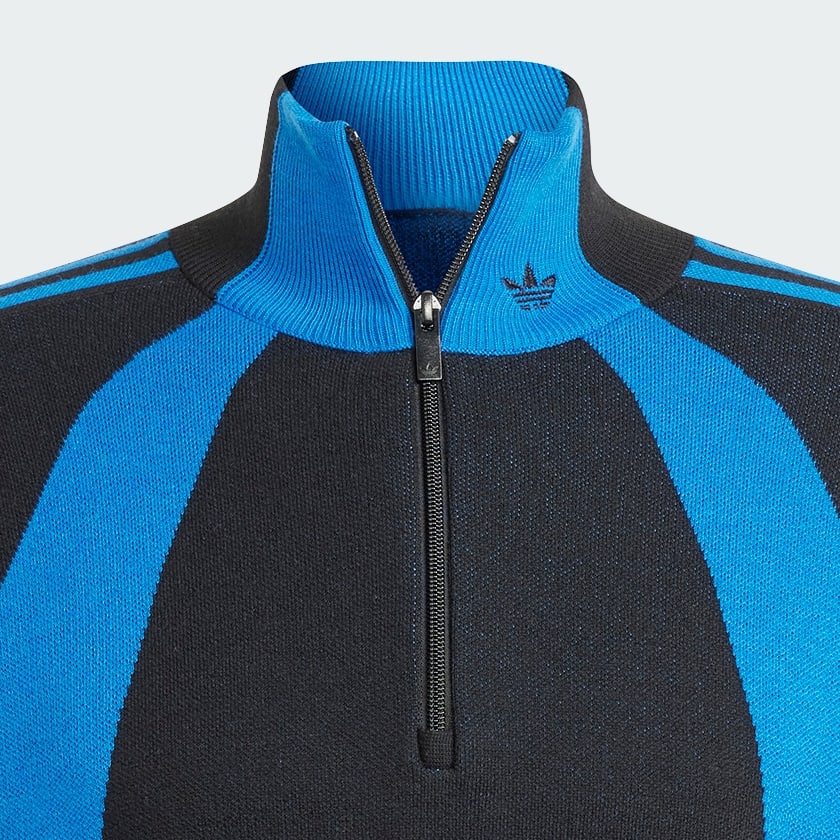 Adidas Originals Colorblock Logo Patchwork Half-Zip Sweater Men Tops Blue IR7127