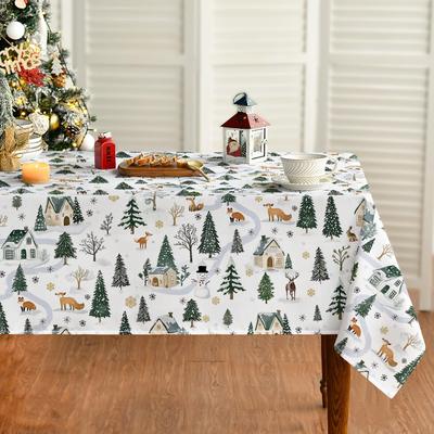 Weihnachtsbaum Schneemann Rentier Polyester Tischdecke Für Tischdeko Winter Weihnachten Küche Esstisch Tuch Weihnachtsdekorationen