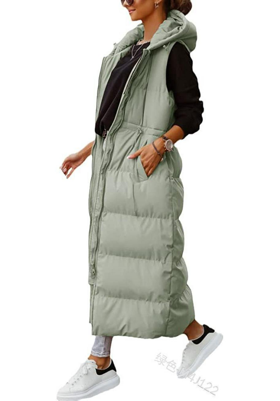 Solid Color Hooded Long Cotton Vest