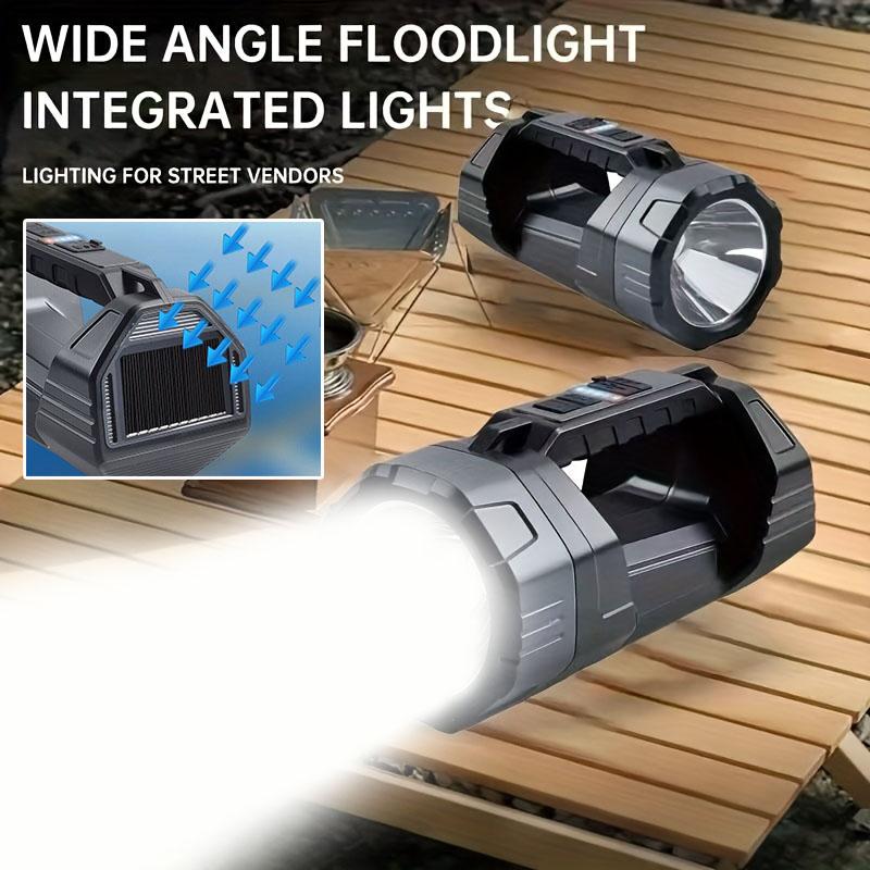 Multi Functional LED Solar Flashlight with Multiple Lighting Modes for Outdoor Hiking, Fishing, and Camping. Portable Searchlight with Durability