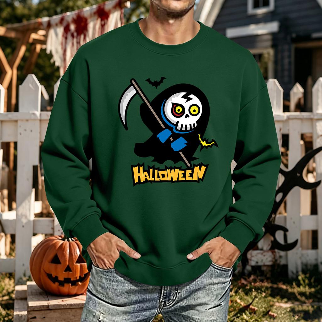 Men's Halloween Printed Long Sleeve T-Shirt Unisex Crewneck Casual Sports Top