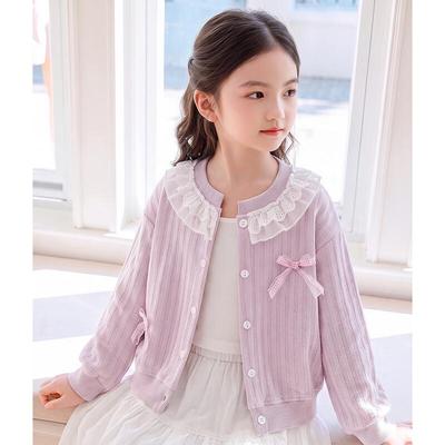 Mädchen Cardigan Top mit 3D-Schleife und langen Ärmeln