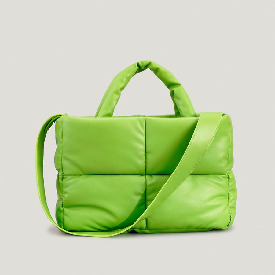 Women's PU leather padded bag woven soft casual white feminine cotton padded shoulder bag