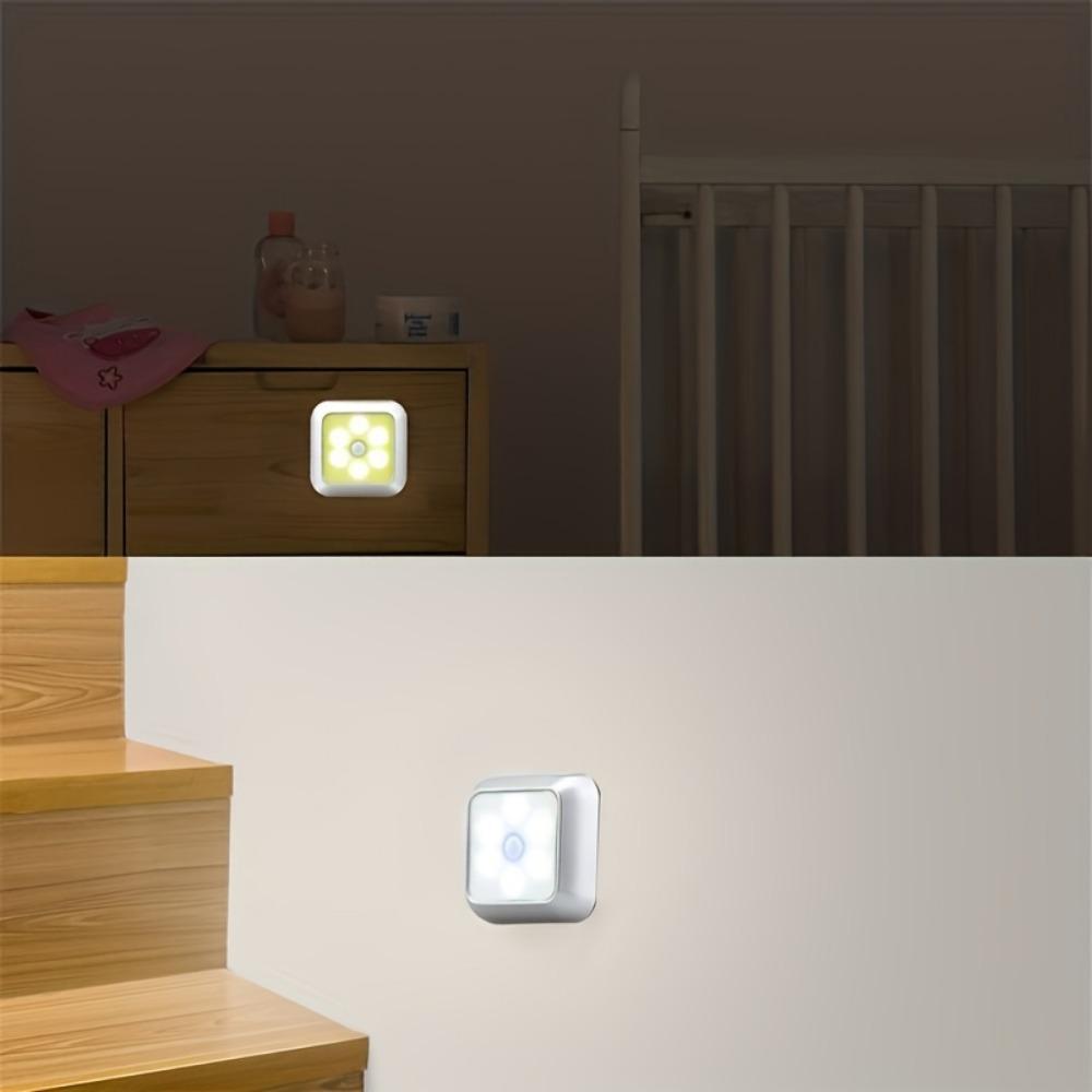 1pc 6LED Wireless Motion Sensor Night Light, LED Wall Lamp for Bedroom, Corridor, Cabinet Under Light, Indoor Decoration(3 AAA, Not Included)
