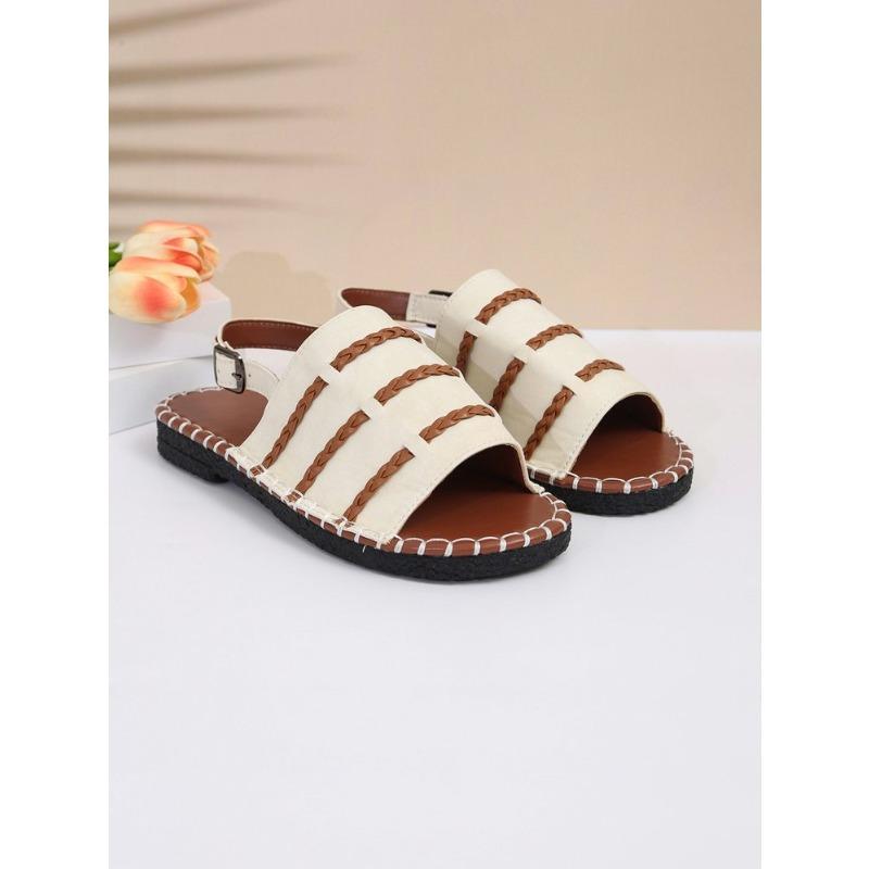 Damen Übergröße Neu Sommer Herbst Flach Gewebt Lässig Einzelriemen Komfort Sandalen