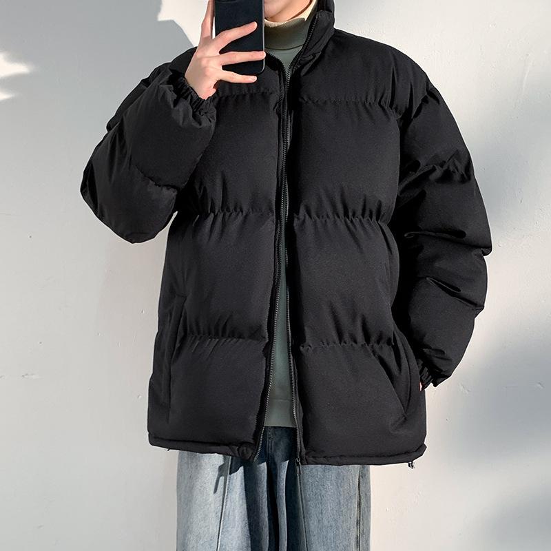 Live broadcast of the new stand-up collar cotton clothes, men's solid color simple urban trendy brand couple thickened warm cotton-padded clothes