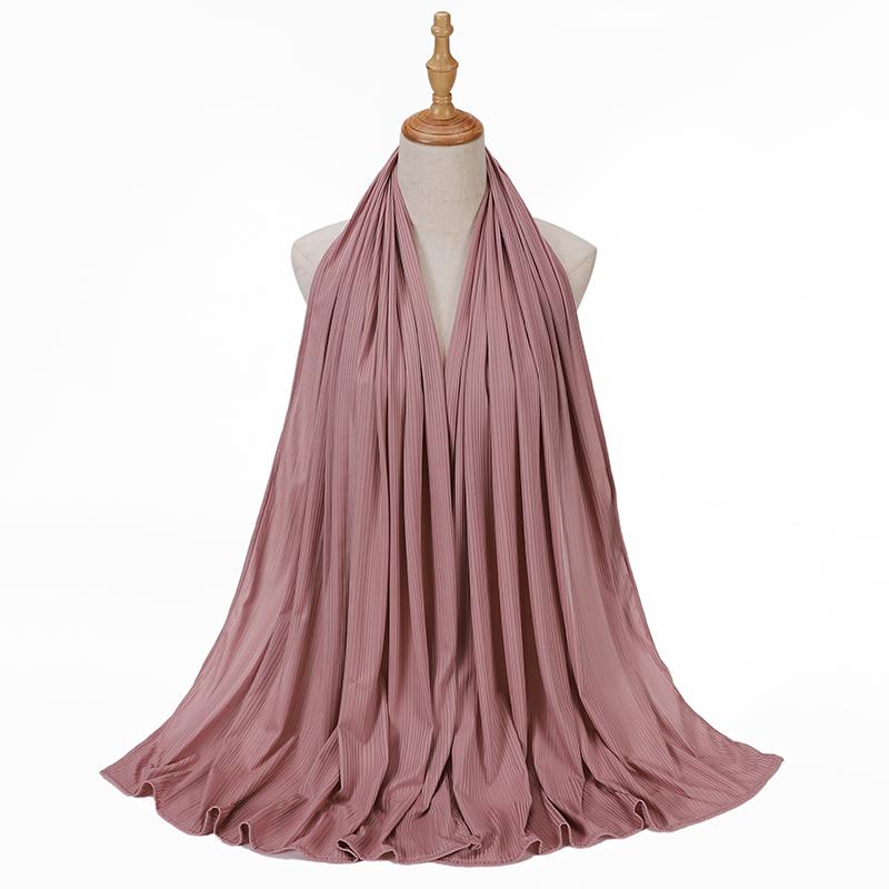 Muslim Knitted Jersey Pleated Hijab Shawls Scarf Solid Color Head Wraps Soft Hijabs Ladies Scarves