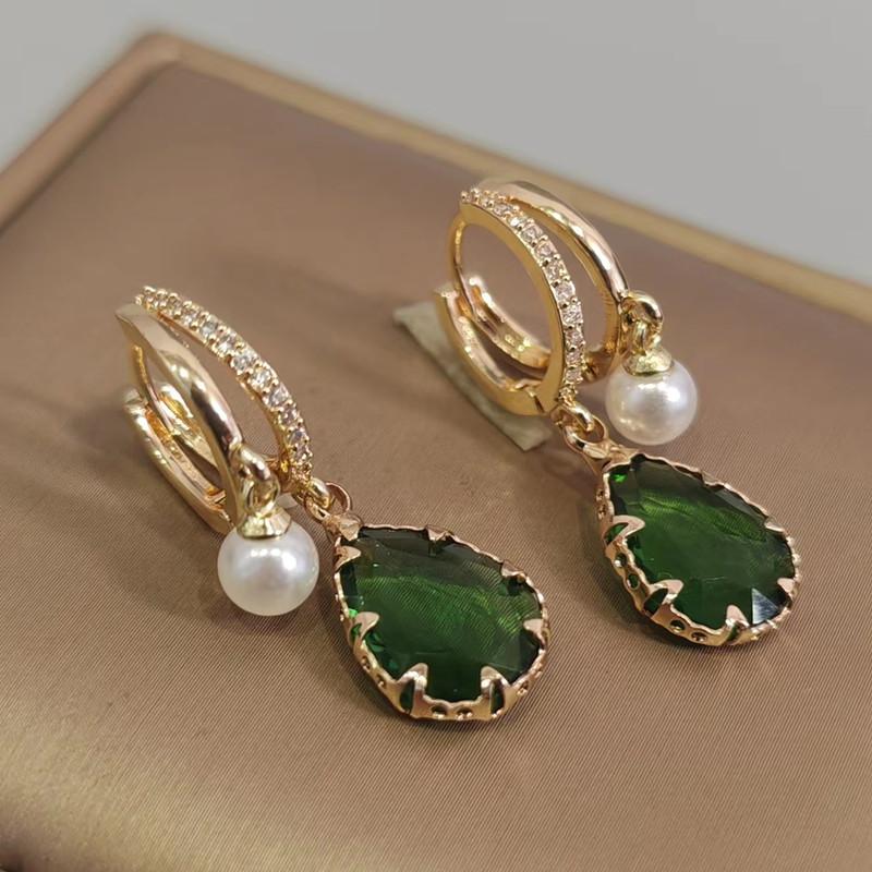 

Женские серьги-подвески с зелеными каплями воды и цирконием, новинка 2023 года, модные ювелирные аксессуары для свадебных и помолвочных вечеринок зелёный