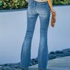Neue Mode Slim Fit Casual Jeans Damen Hosen Blau Vintage Schlaghosen Denimhosen Damen Mittelhoch Taille Gewaschen Damenjeans mit Knöpfen 24588