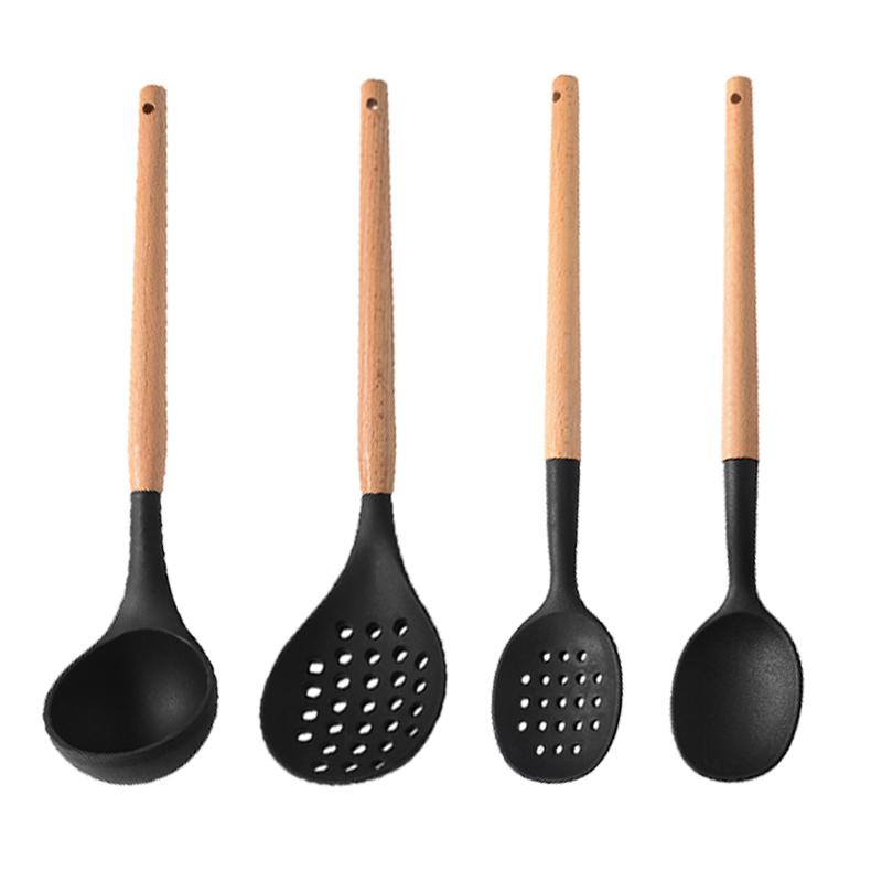 White Silicone Wooden Handle Soup Spoon Spatula Brush Scraper Pasta Egg Beater Non-stick Kitchen Cooking Tools Kitchenware
