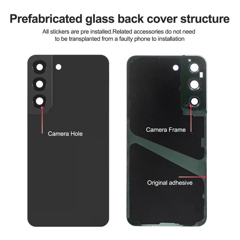 BANERYPAK For Samsung S22 5G SM-S901B Battery Back Cover with Camera Lens Phone Rear Housing Case Replacement Accessory