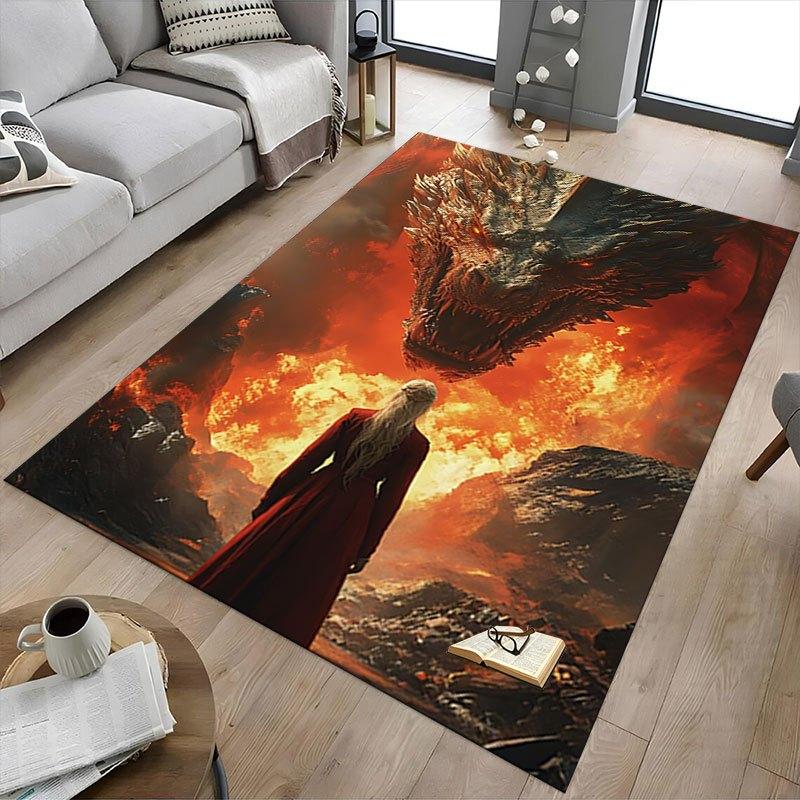 1pc Fire and Blood Office Carpet Chair Mats, Home Decor Mat Fantasy Theme Mat Durable Mat, Dragon Decor,Suitable for Fantasy Theme Lovers