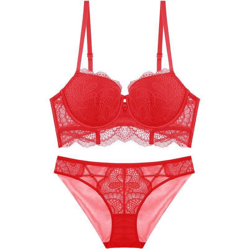 Räumungsverkauf Sexy Unterwäsche Französisch Kleine Brüste Sammeln Anti-Erschlaffen Große Größe Rot Nataljahr Spitze BH