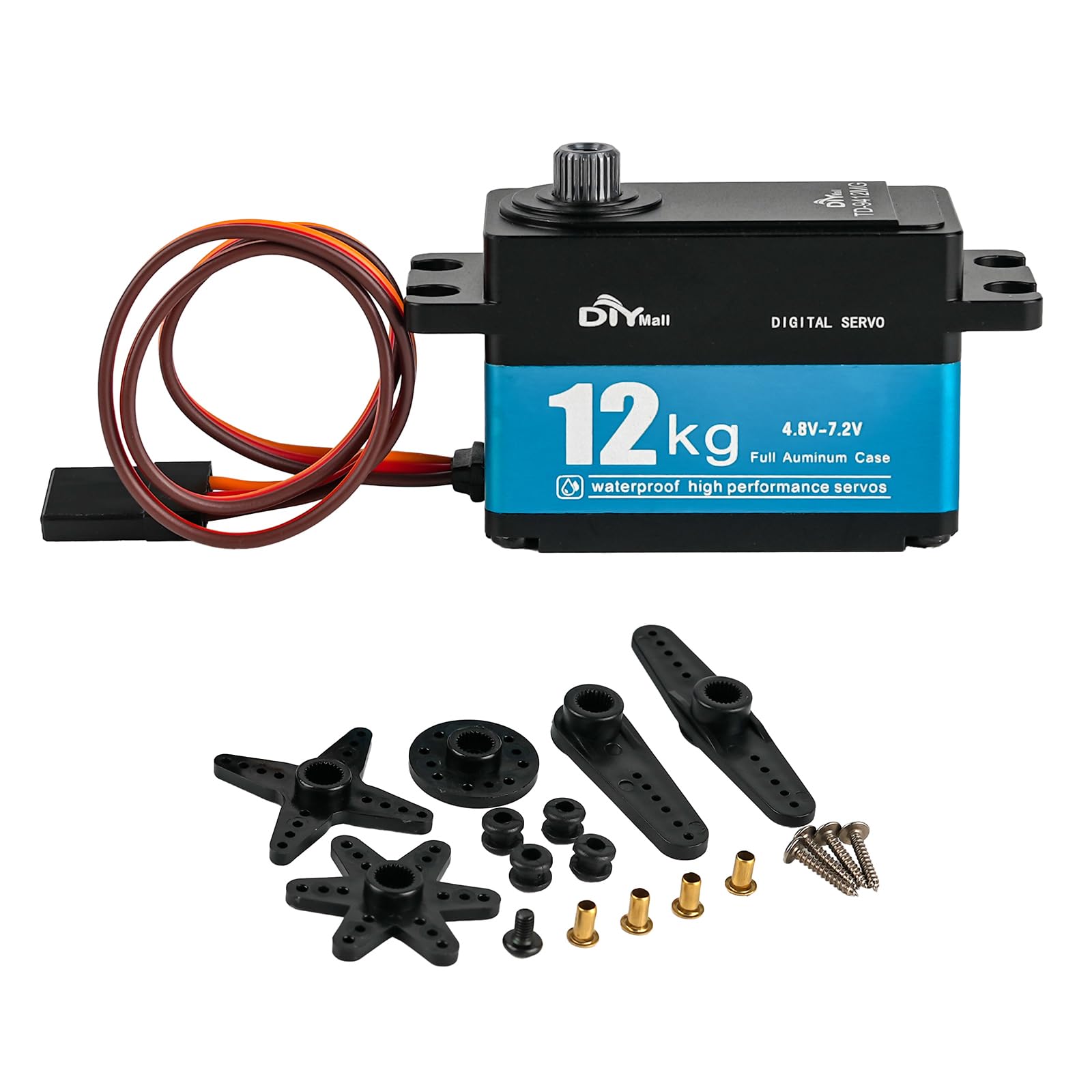 

DIYmall 12KG Digital Servo High Torque Full Metal Gear 180 Degree Waterproof Robot RC Servo for Car 7.4V 1/10 1/8