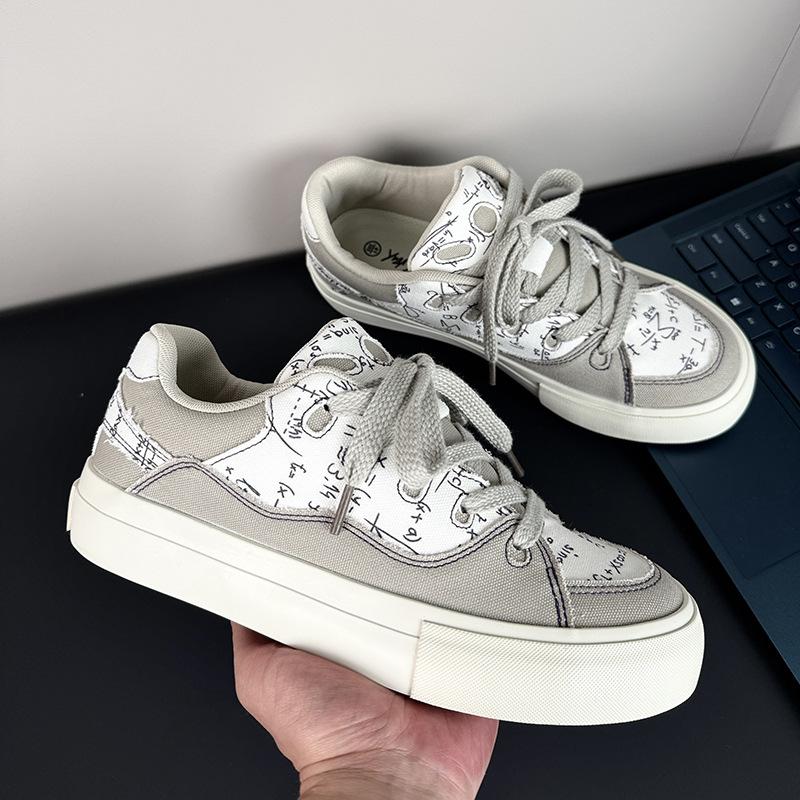 

2025 summer new breathable canvas shoes men s graffiti boys board shoes niche design bread shoes men s shoes trendy shoes 39 сірий колір