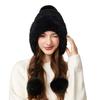 Winter Thick Ear Protection Knitted Cap Outdoor Windproof Velvet Three-Hair Ball Tether Warm Cap