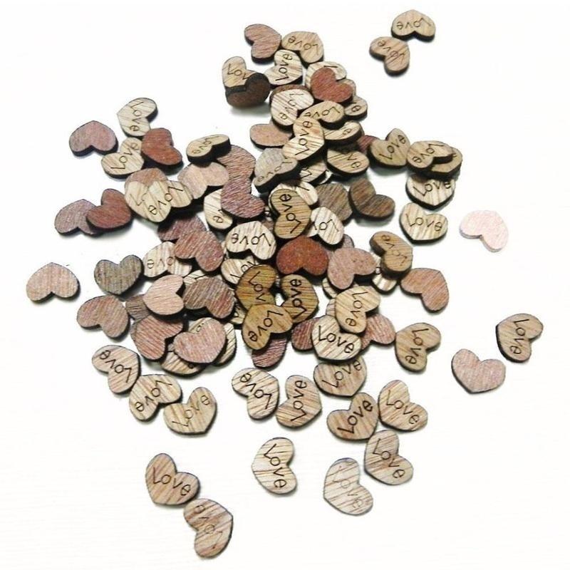 Nou 100 buc. Artizanat de decorare pentru masă de nuntă cu inimă de dragoste rustică din lemn
