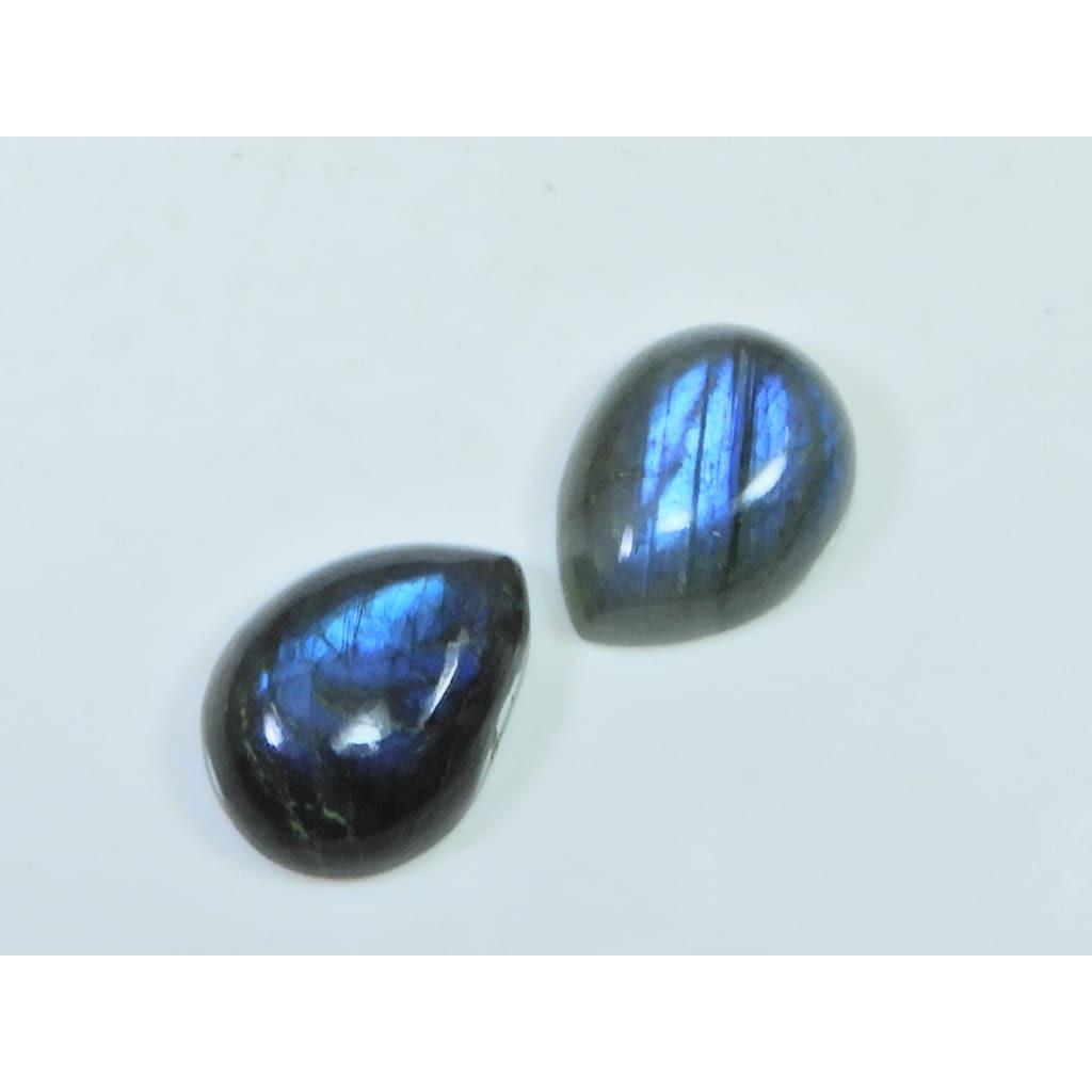 15X20MM Natural Labradorite Blue Fire Pear Cabochon Loose Gemstone 2Pcs Lot C-1123