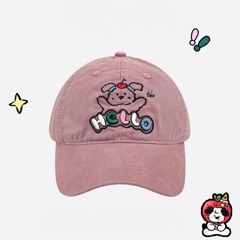 Unisex Cotton Mesh Baseball Cap Puppy Letter Embroidery Korean Vintage Style Hat for Outdoor Casual Wear