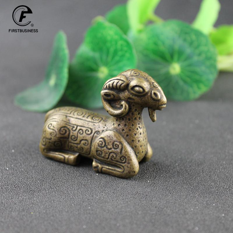 Antique Bronze Goat Statue Decoration Solid Brass Sheep Ornament Copper Tea Pet Desktop Paperweight Vintage Home Decor Accessory