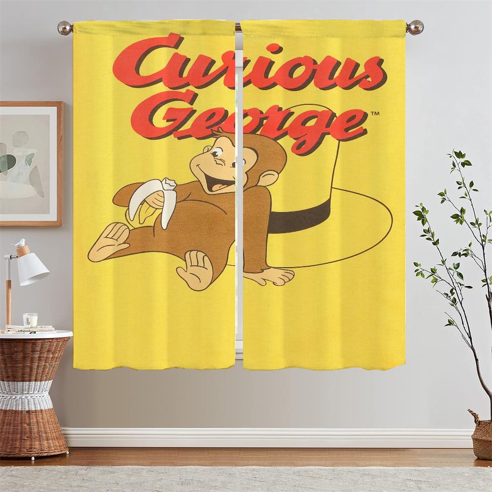 Curious Monkey Kitchen Curtains 2 Pieces Window Curtains Home Chiffon Curtain Tiebacks Blackout Blind Living Room Curtain Blinds