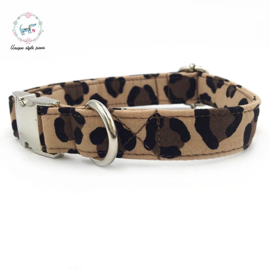 Unique Style Paws Leopard Print Dog Collar and Lead Set with Bow Tie Cotton Dog &Cat Necklace and Dog Leash