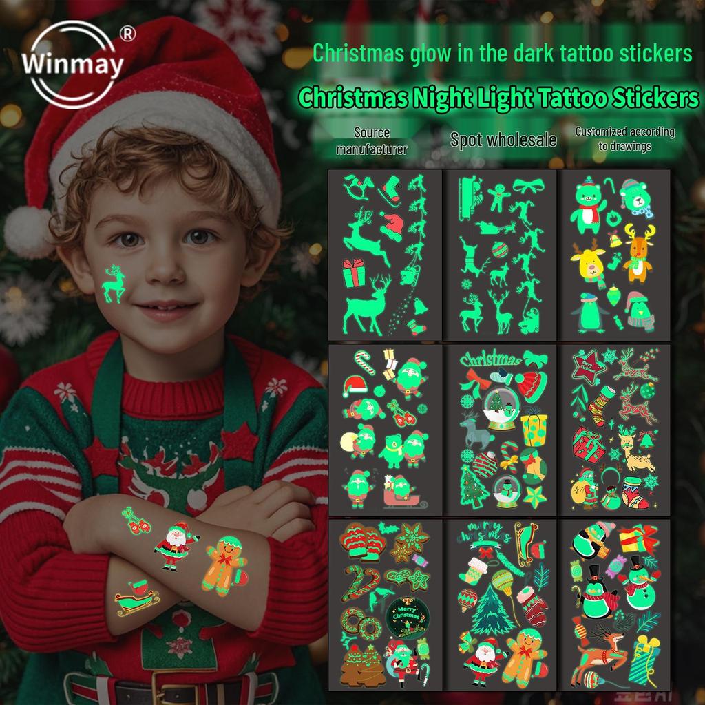 Kids' Waterproof Christmas Glow Tattoos - Festive Cartoon Stickers for Holiday Parties