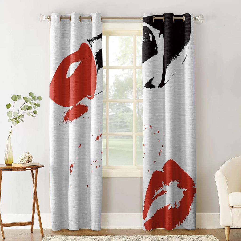 Red Lipstick Cosmetic Lips White Blackout Curtains For Living Room Bedroom Printed Window Treatment Drapes Home Decor