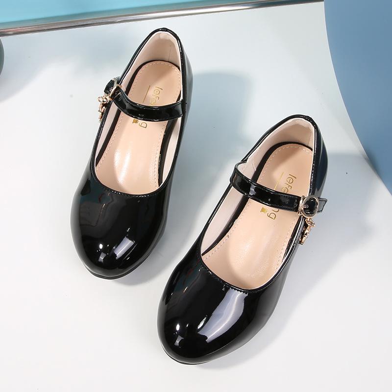 Girls' White Leather High Heels - New 2025 Princess Dance Shoes for Students, Sizes 25-40