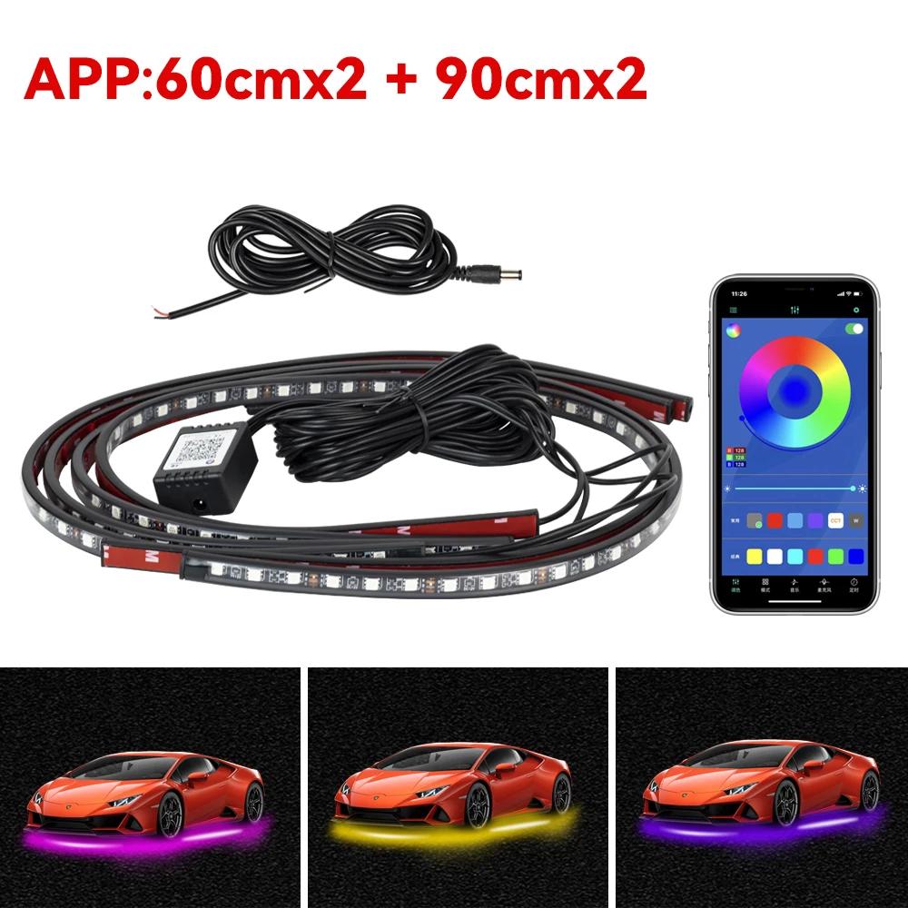 

Car LED Light Underglow Strip Light LED Underbody Remote APP Control RGB Neon Lights Atmosphere Lamp for Auto Decoration 60cm 90cm App