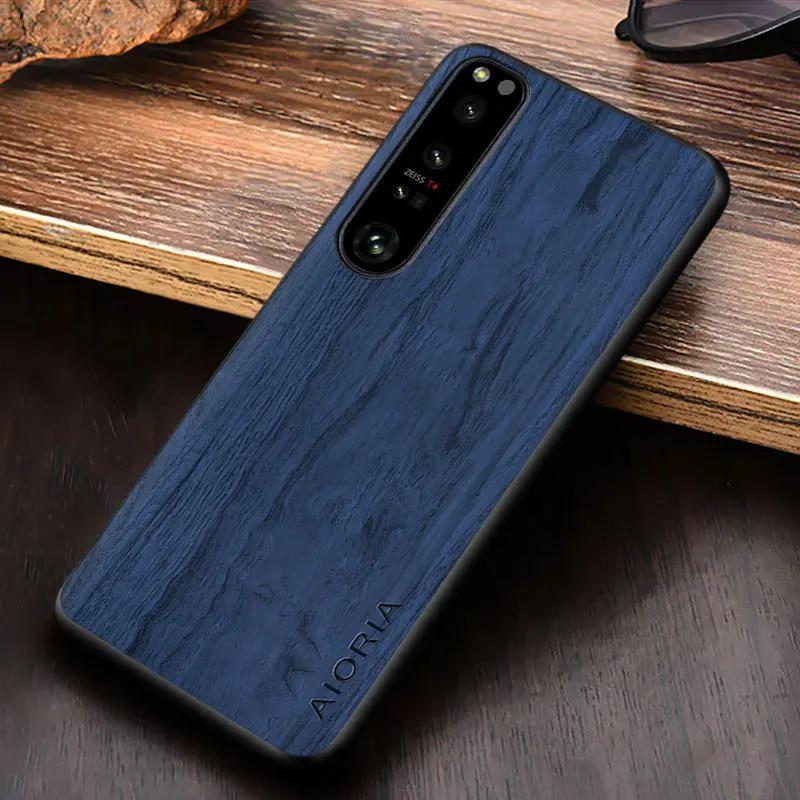 For Sony Xperia 5 10 1 VII VI V IV III ACE II Pro-I Case Wood Texture PU Leather Soft Shockproof Cover Anti-fingerprint Shell