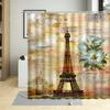 Retro Paris Tower Flower Oil Painting Shower Curtain Elegant Fabric Waterproof Bathroom Decor Screens Bath Curtains With 12 Hook