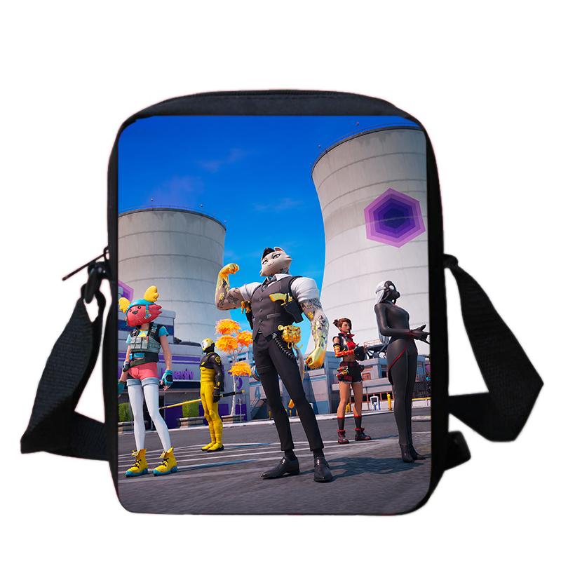 Fortnite Cartoon Lightweight Crossbody Shoulder Bag, Unisex Kids Aged 6-14 Portable Game Print Daily Small Storage Handbag