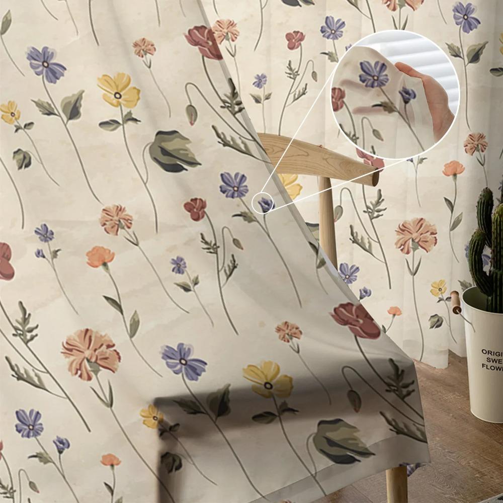 Retro Floral Wildflowers Sheer Drapes for Bedroom Living Room Decoration Window Curtain Ideal for Cooking Area Netting Voile Organza Drapes