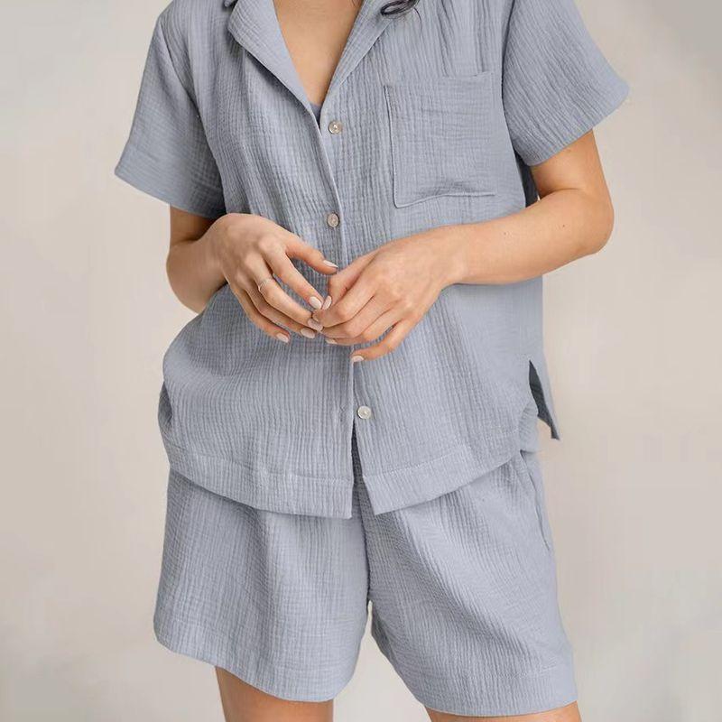 Fashion Style Short Sleeve Shirt Shorts Double-Layer Gauze Suit Short Sleeve Shirt Shorts Set