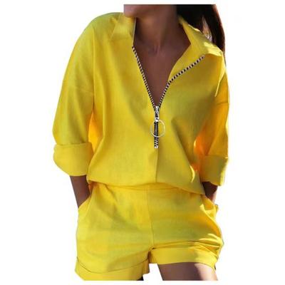 Ladies Zippered Long-sleeved Shorts Two-piece Set