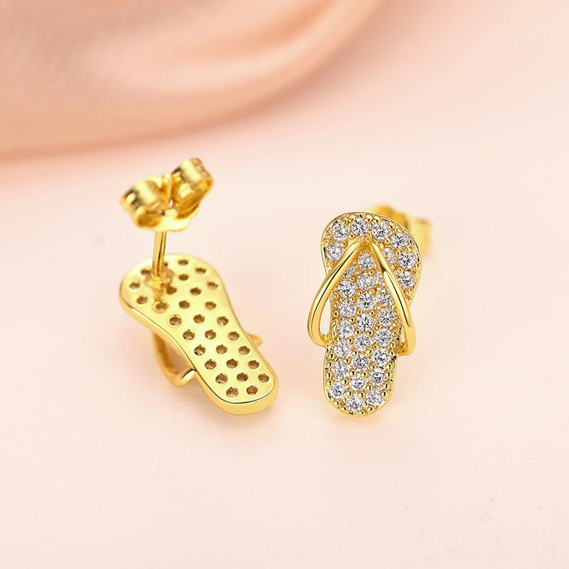 Schicke Ohrstecker in Pantoffelform für Mädchen Goldfarben Luxuriös Trendig Zirkonia Ohrringe Lustiger Damen Modeschmuck