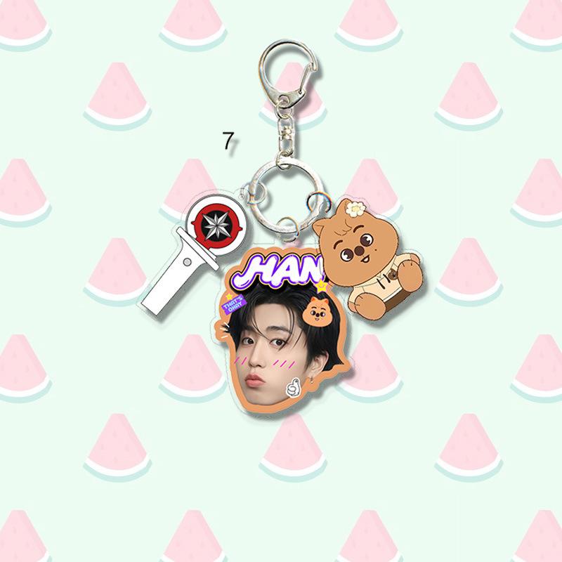 1pc Kpop Stray Kids Member Acrylic Keychain Cute 3-in-1 Mini Lightstick Real Photo Name Tag Triple Pendant Keyring for Bags, SKZ Merch STAY Gift