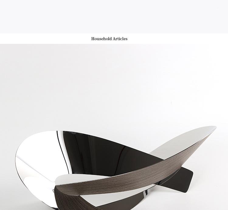 Elegant Irregular Metal & Wood Grain Fruit Bowl Ornament for Home Decor