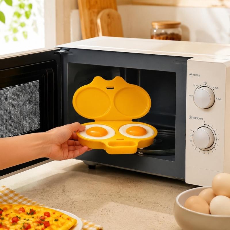 Microwave Eggs Cooker Set with Two-Well Poaching Tray, Lidded Eggs Maker, and Polypropylene Molded Construction for Eggs Dishes