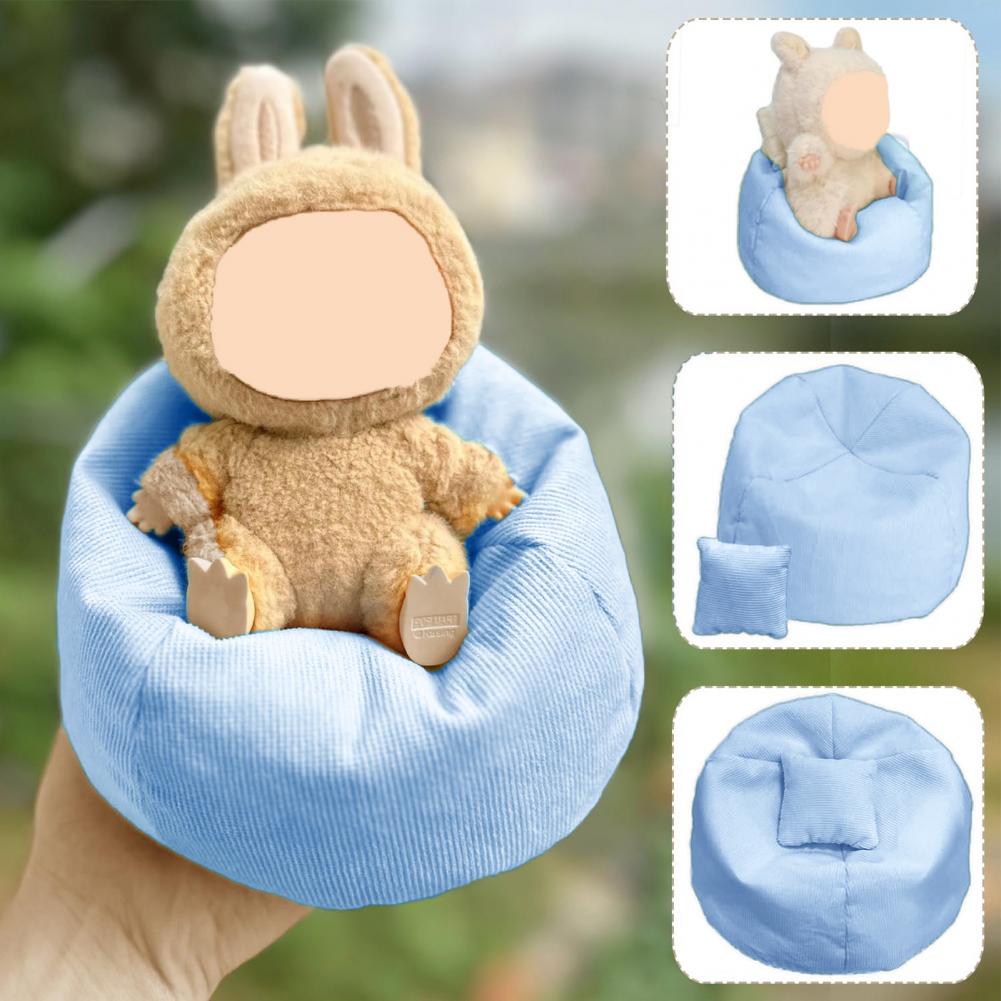 Doll Display Furniture Handmade Corduroy Bean Bag Chair For 17Cm Dolls Mini Sofa Pillows Cute Desktop Decoration Doll Accessory